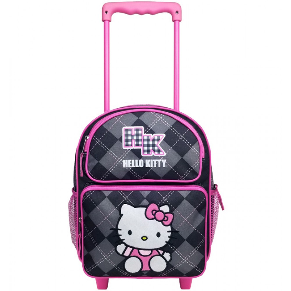 Hello Kitty Argyle Black Small Rolling Backpack 82082