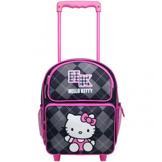 Hello Kitty Argyle Black Small Rolling Backpack #82082