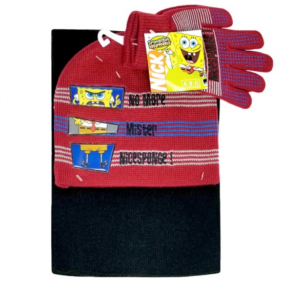 Sponge Bob Letter 3pcs Set (Beanie, Glove, Scarf) #EBKS5102R-3